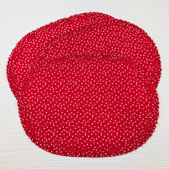 Vintage Quilted Christmas Tree Placemats Ruffled Edge Oval Set of 3 Red White - Picture 2 of 8